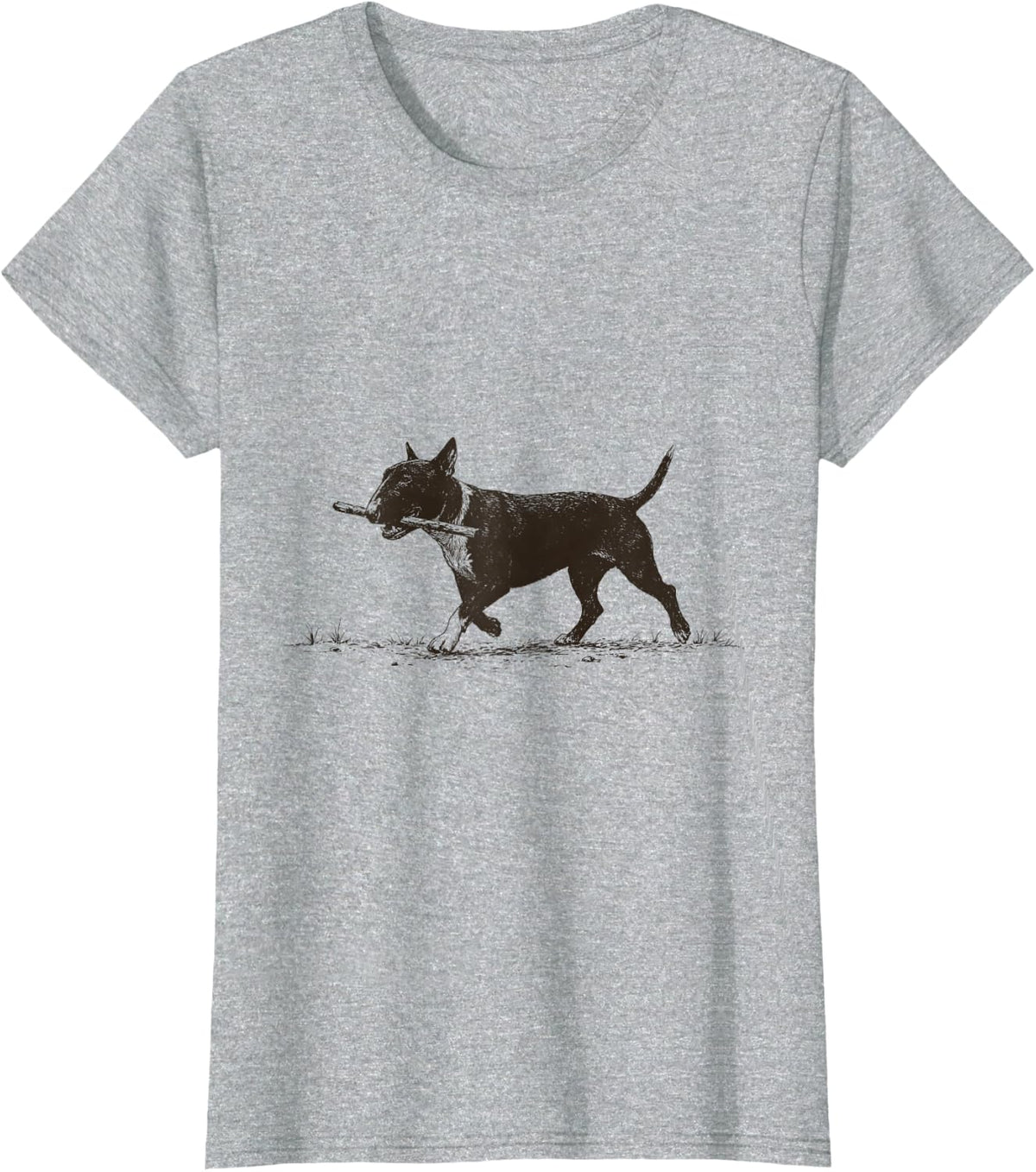 Vintage Bull Terrier Ink Drawing Bully Dog Lover T-Shirt - Heather Grey