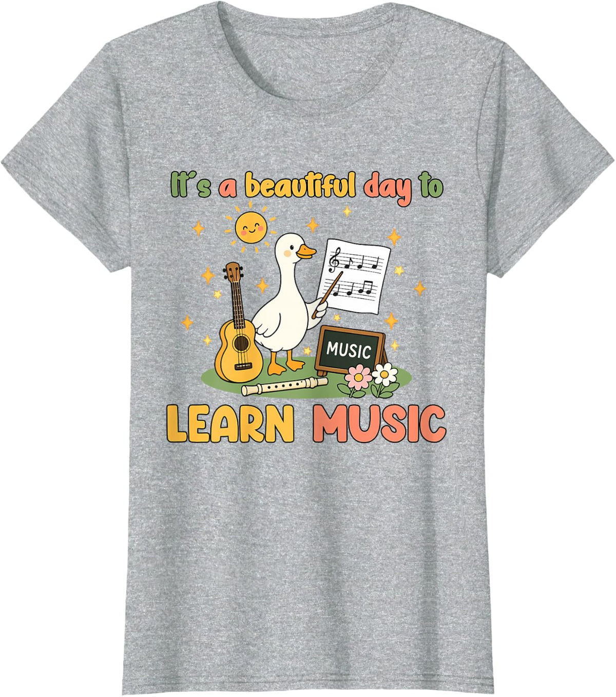 Learn Music Musician Goose Music Teacher T-Shirt Tee Back to School Gift for Women Men - Heather Grey
