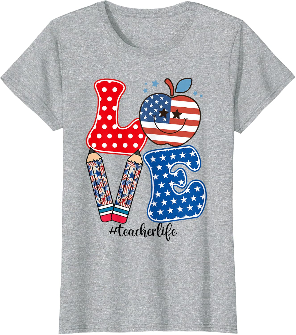 4th Of July Teacher Life American Flag Patriotic Teacher T-Shirt - Heather Grey