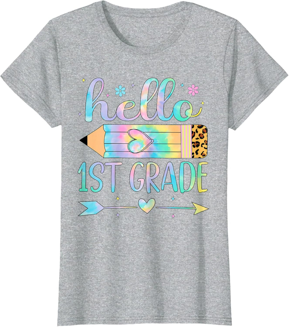 Tie Dye 1st Grade Back to School Hello First Grade Teacher T-Shirt - Heather Grey