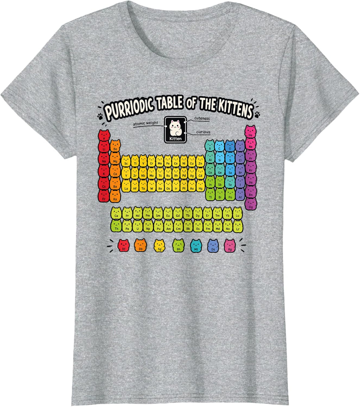 Cute Kitten Periodic Table Science Cat Chemistry Teachers T-Shirt - Heather Grey