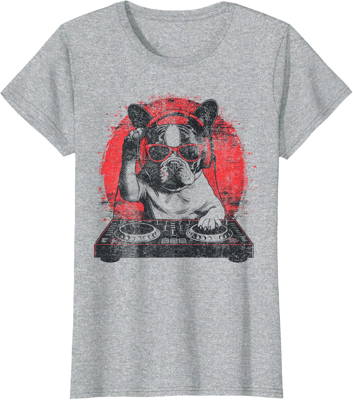 Funny Retro House DJ Boston Terrier Dog Mom Disco Headphone Men Women T-Shirt - Heather Grey