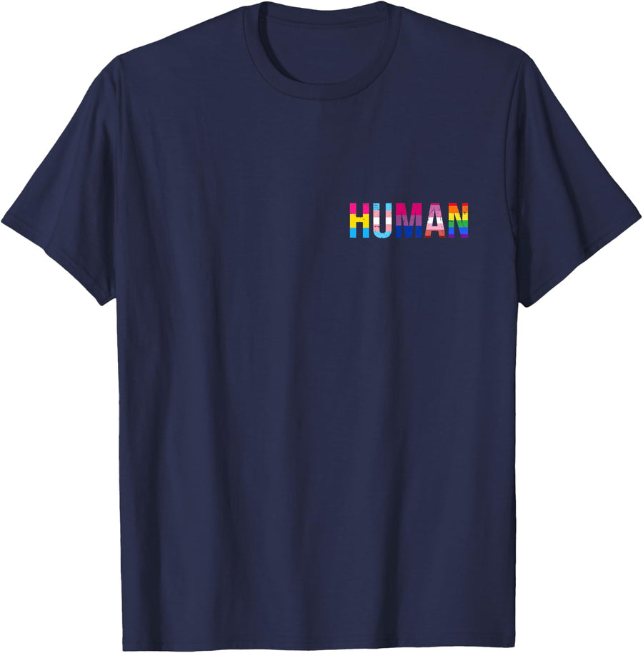 HUMAN LGBTQ Flag Gay Pride Month Transgender Rainbow Lesbian T-Shirt - Navy Blue