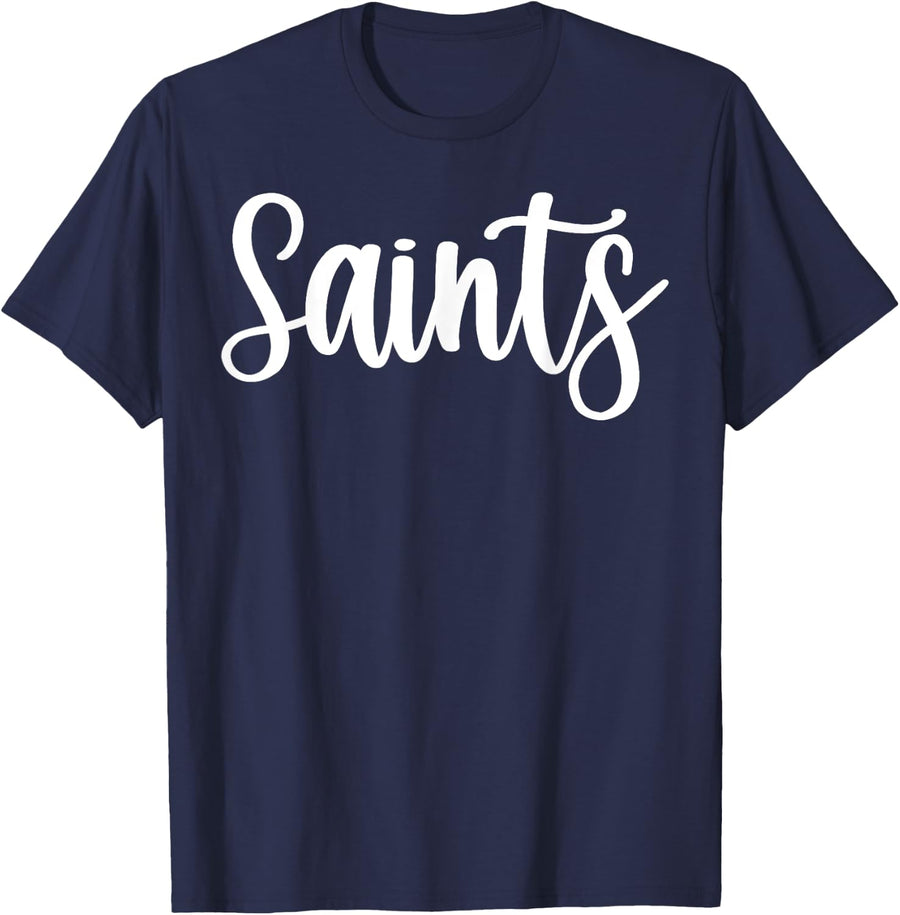 Saints School Spirit Team Mascot Game Night T-Shirt - Navy Blue