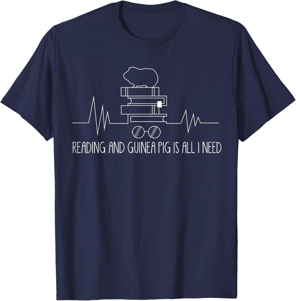 Reading and Guinea Pig Cute Book Rodent T-Shirt - Navy Blue