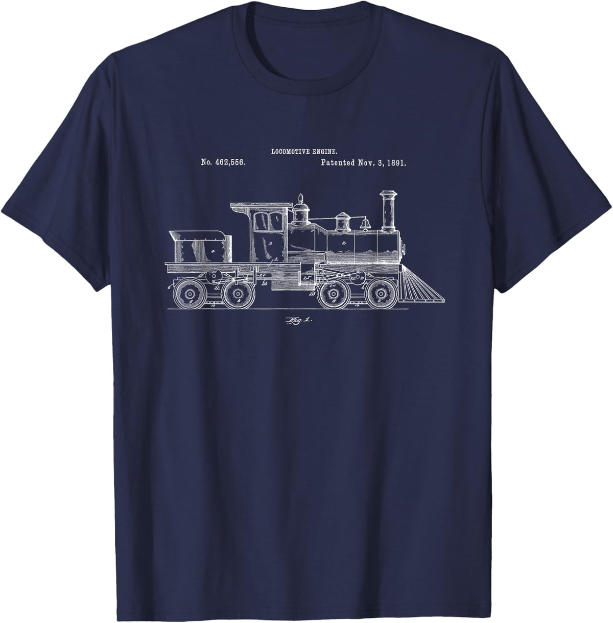 Vintage Train Locomotive Blueprint Tees - Old Blueprint - Navy Blue