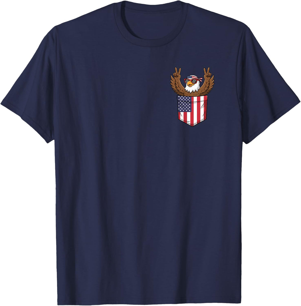 USA Pocket Patriot Eagle - Patriotic American Flag Freedom T-Shirt - Navy Blue