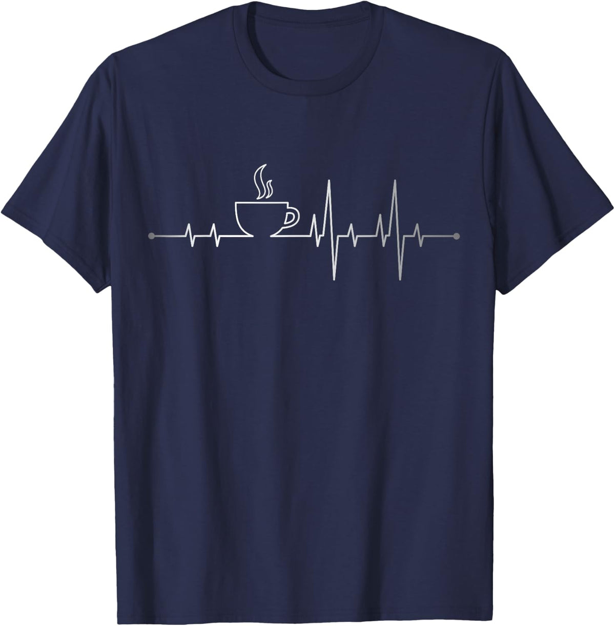 Heartbeat Flatline Coffee Lover T-Shirt T-Shirt - Navy Blue