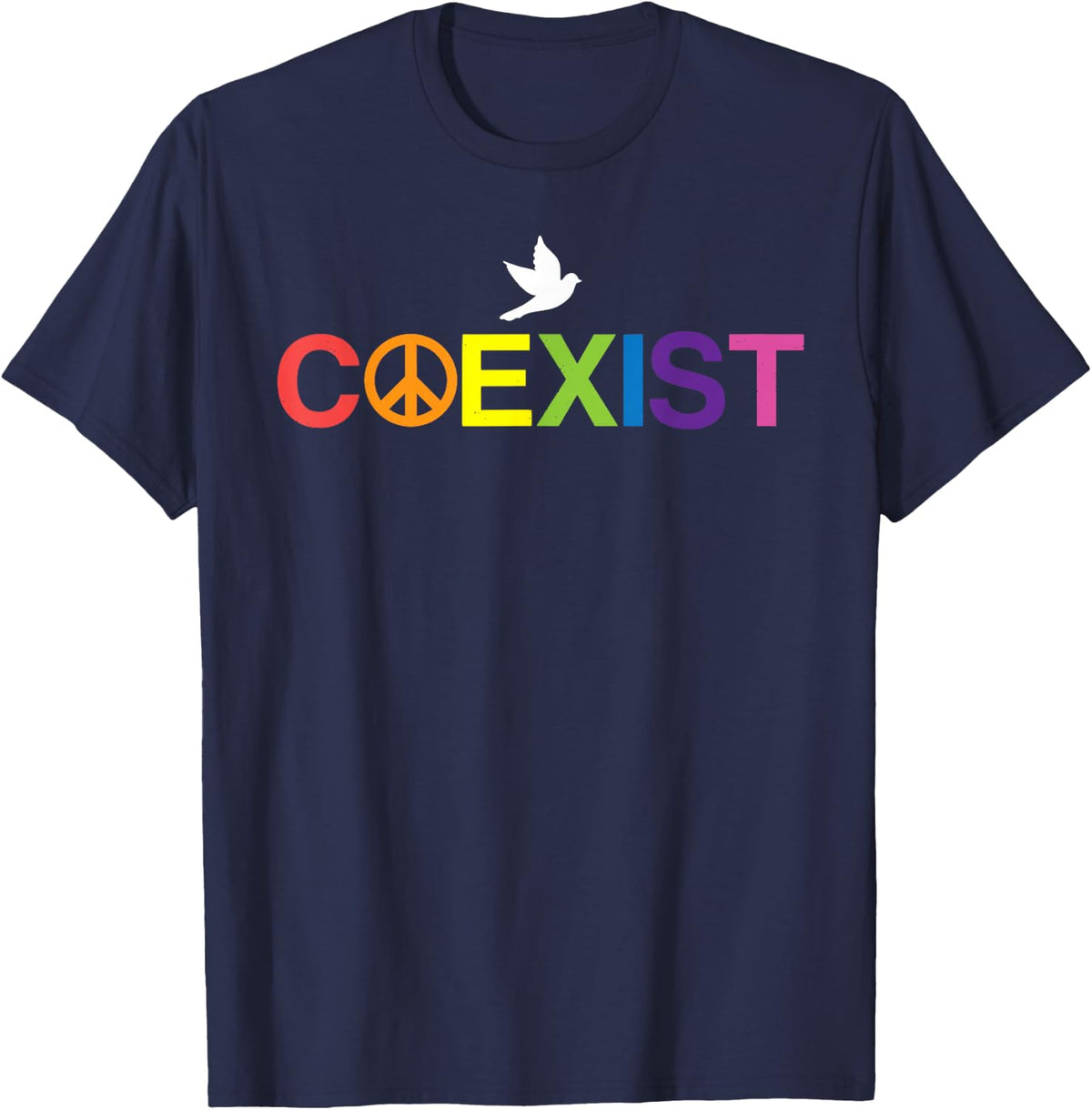 Coexist Equality Dove Freedom LGBT Pride Rainbow T-Shirt - Navy Blue