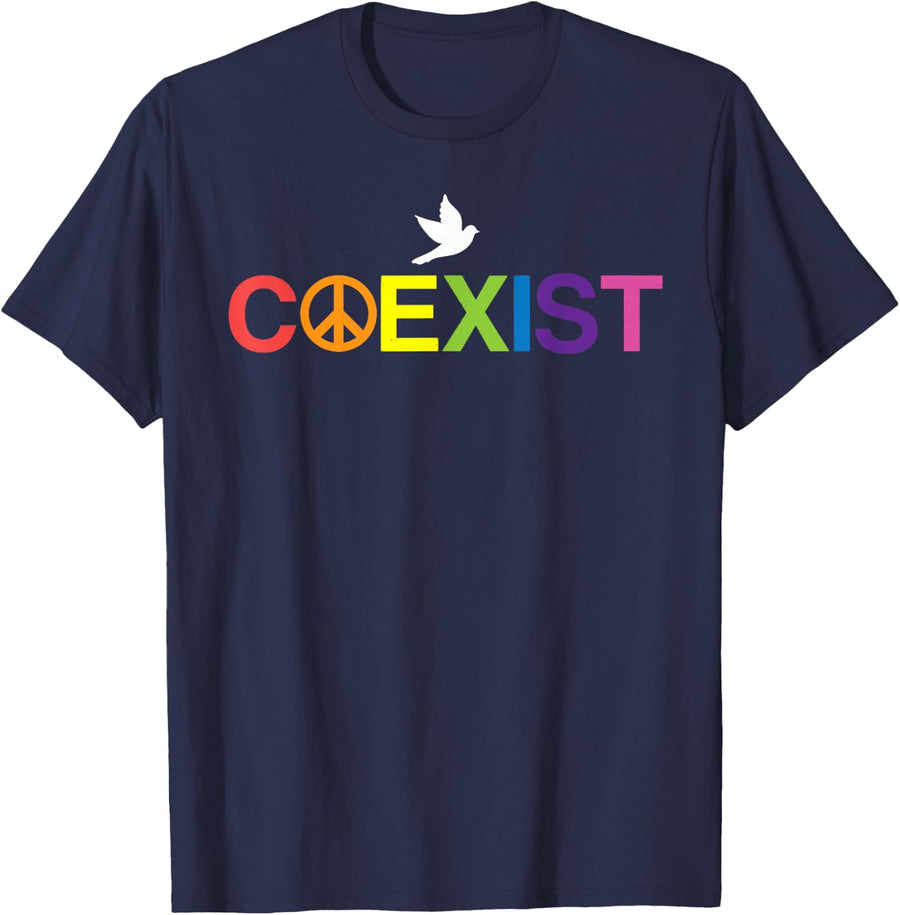 Coexist Equality Dove Freedom LGBT Pride Rainbow T-Shirt - Navy Blue