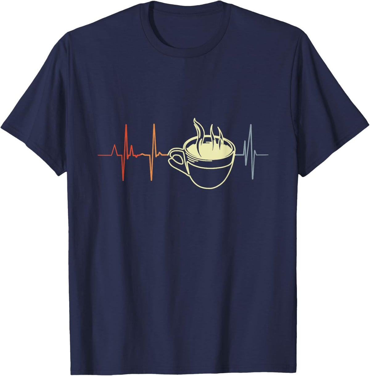 Heartbeat Coffee T-Shirt Tee For Coffee Lovers Men Women Caffeine Junkie Gift - Navy Blue