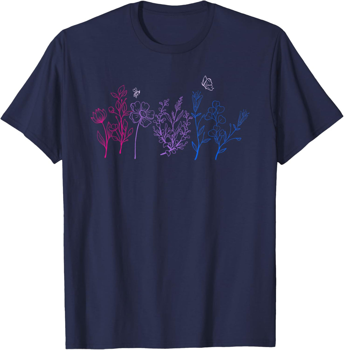 Bisexual Wildflower Pride Month LGBT Subtle Bi Pride T-Shirt - Navy Blue