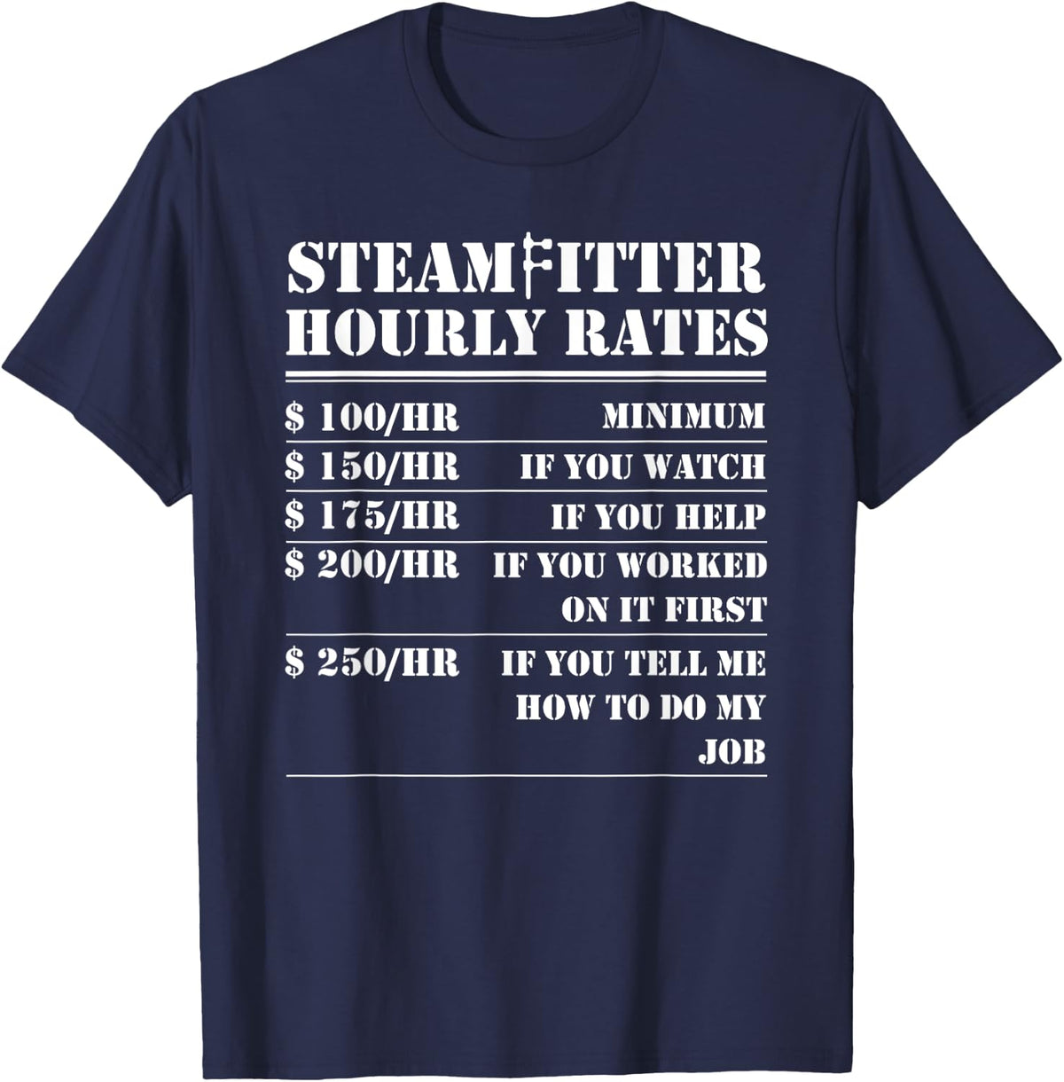 Steamfitter Hourly Rates Funny Pipefitter Plumber Labor Gift T-Shirt - Navy Blue
