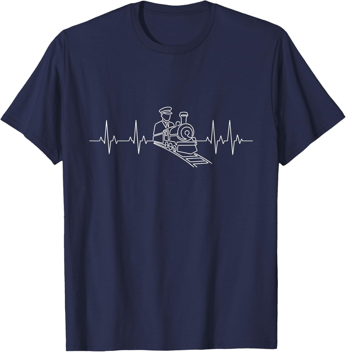 Train Driver Heartbeat Railroad Locomotive Conductor T-Shirt - Navy Blue