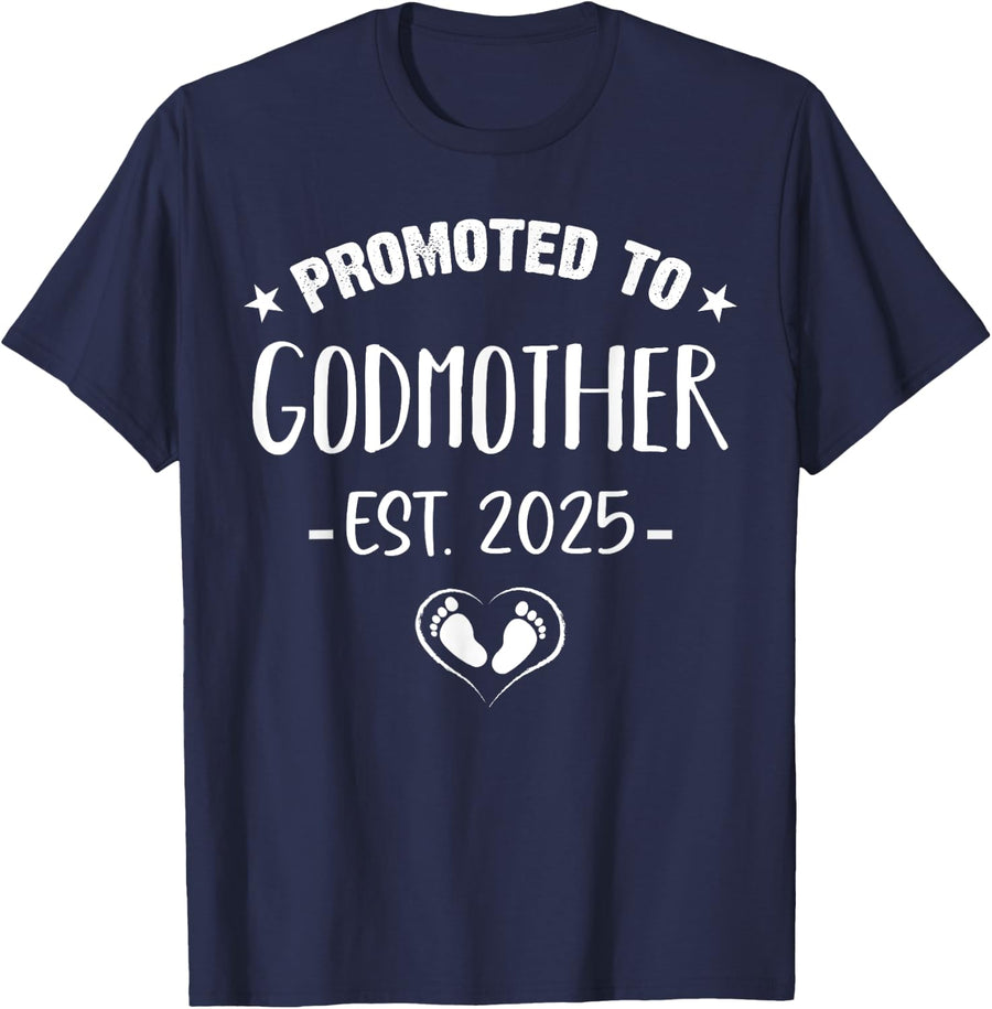 Promoted To Godmother Est. 2025 Future Godmother T-Shirt - Navy Blue