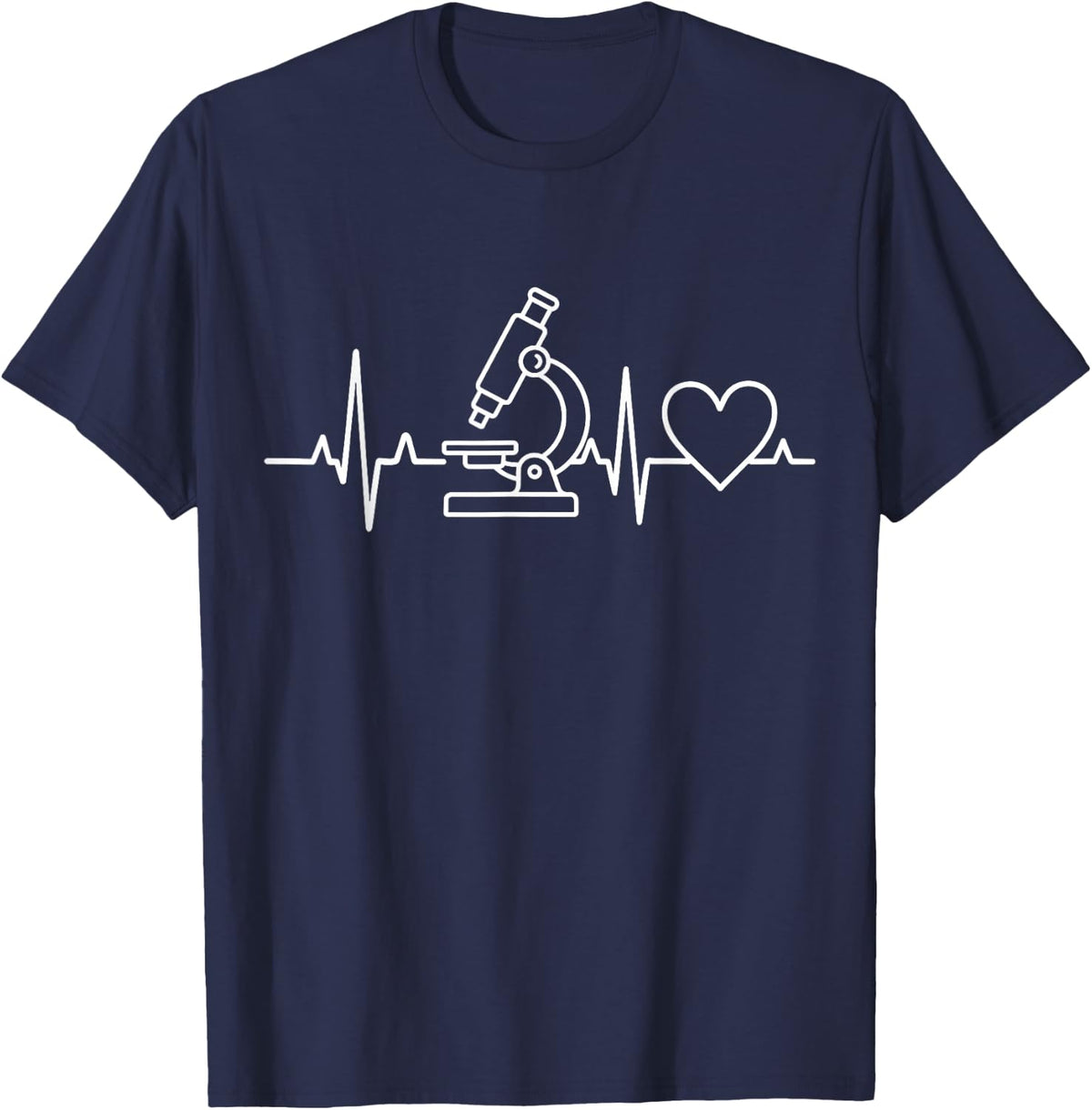 Microscope Heartbeat Lab Scientist EKG Science T-Shirt - Navy Blue