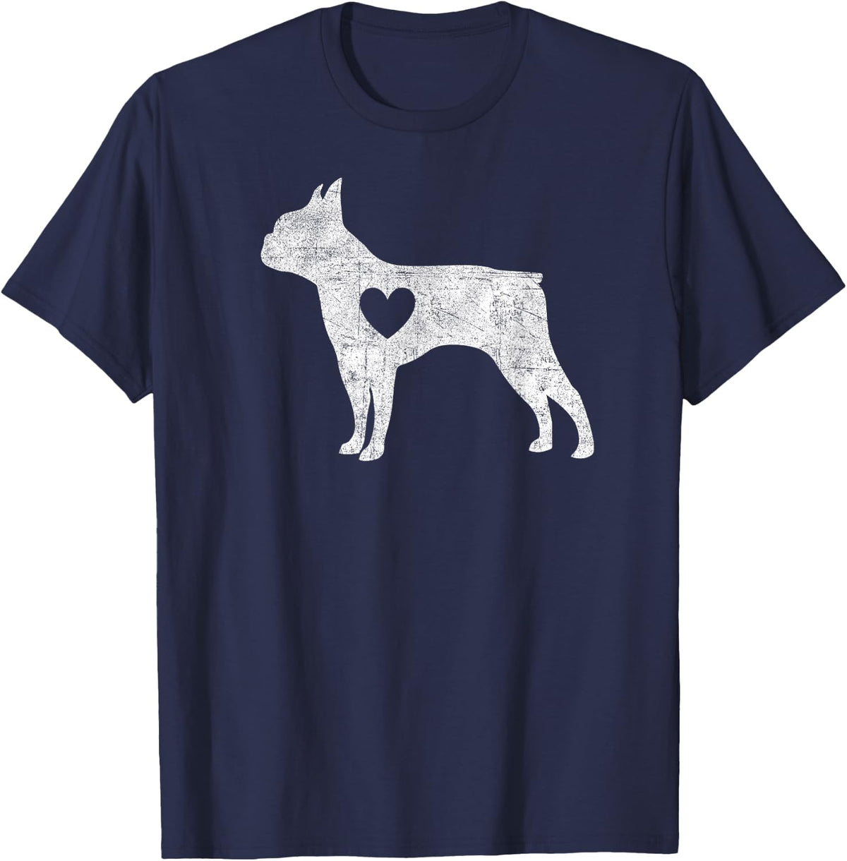 Vintage Boston Terrier Heart Silhouette Dog Puppy Retro T-Shirt for Men Women Girls Kids - Navy Blue
