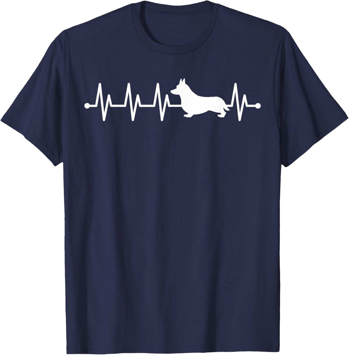 Welsh Corgi Pembroke ECG Heartbeat Pulse PWC for Dog Lovers T-Shirt - Navy Blue