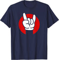 Cartoon Metal Horns Hand Small Rocker Gift T-Shirt - Navy Blue