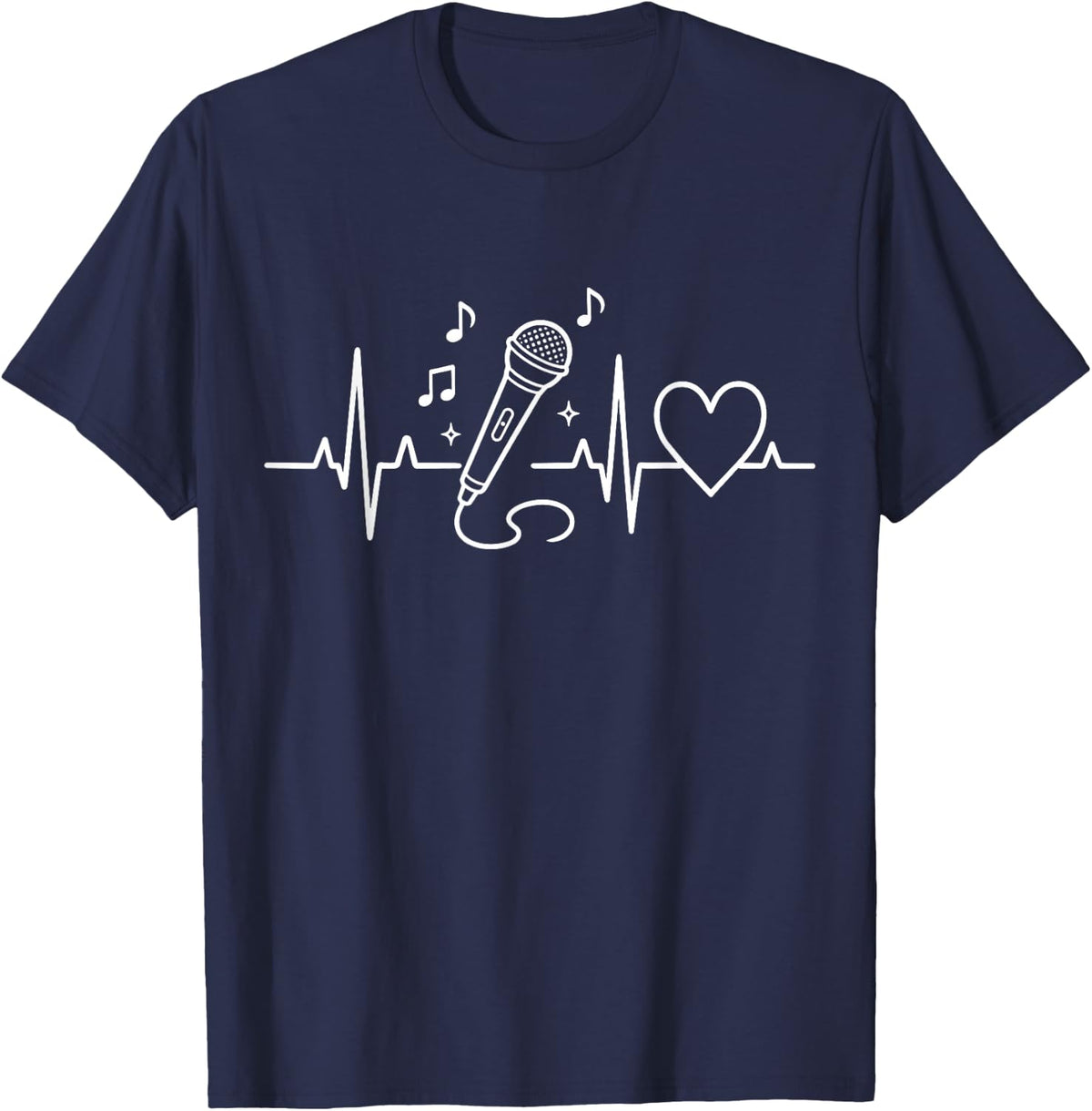 Singer Heartbeat Microphone Vocalist Music Lover T-Shirt - Navy Blue