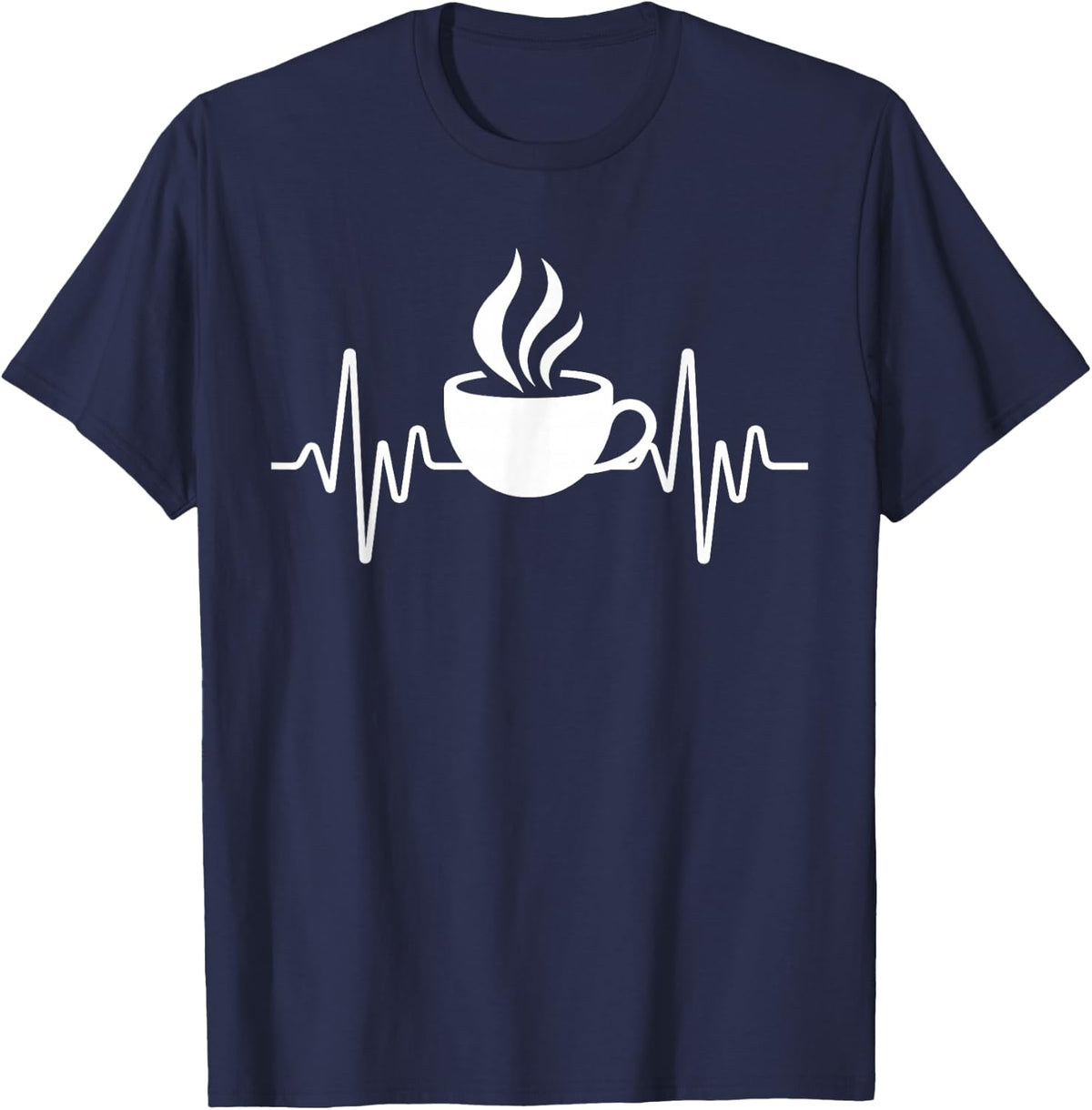 Funny Heartbeat Coffee Cup Cute Heartbeat Coffee Lover T-Shirt - Navy Blue