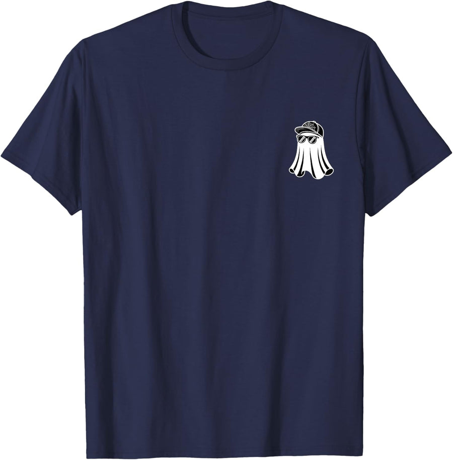 Spooky Cool Ghost Graphic Halloween Costumes Mens Boys T-Shirt - Navy Blue