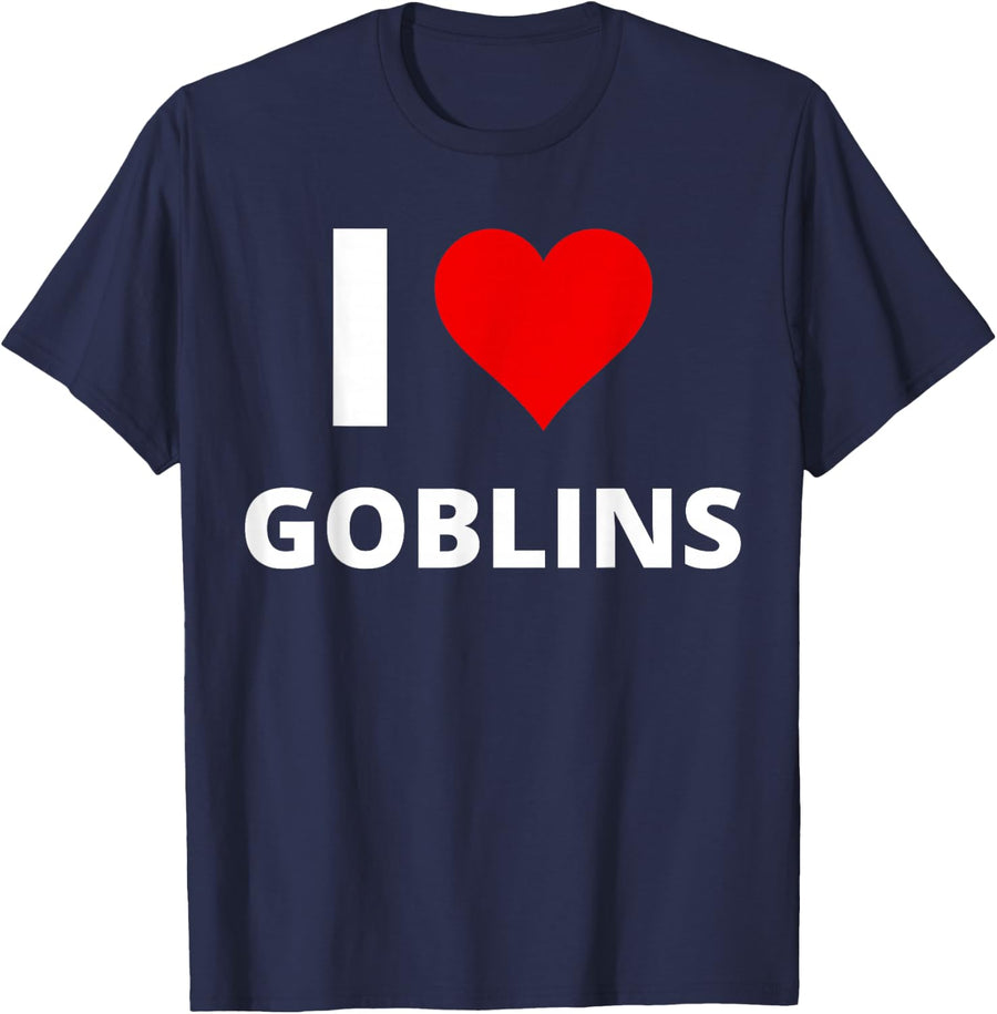 I Love Goblins, With A Red Heart T-Shirt - Navy Blue