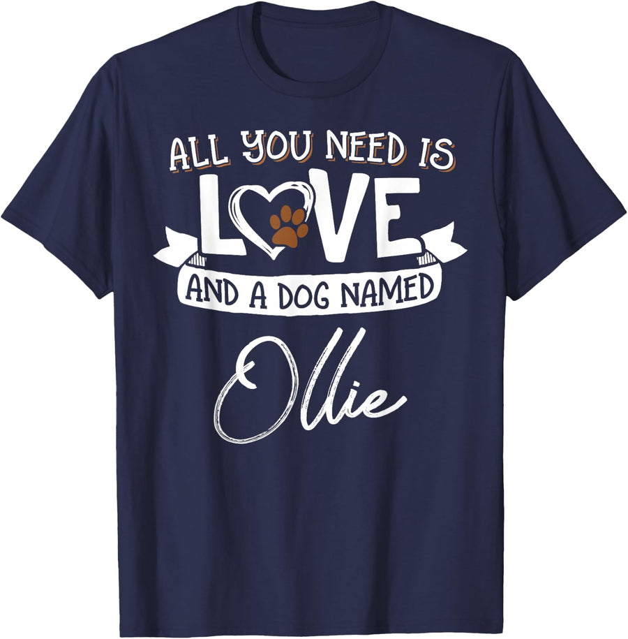 Cute Dog Named Ollie Design for Women and Men T-Shirt - Navy Blue