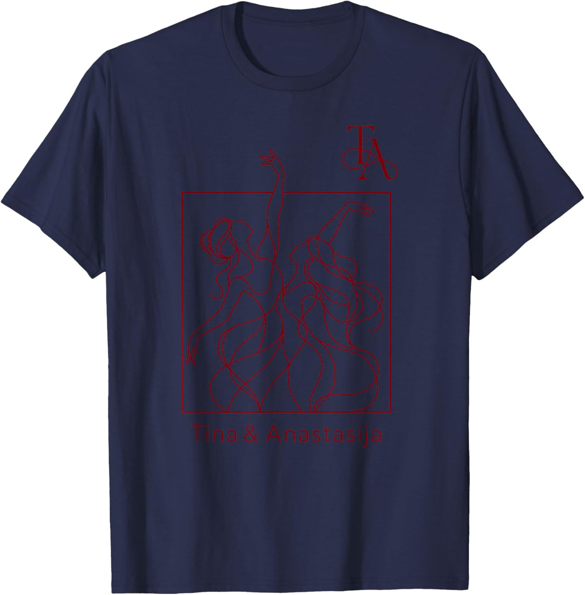 Tina & Anastasija Dancing Women Line Art Dancers T-Shirt - Navy Blue
