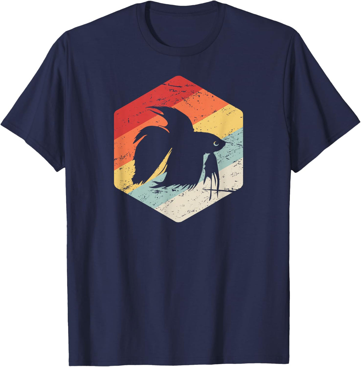 Retro Vintage Freshwater Aquarium Betta Fish T-Shirt - Navy Blue