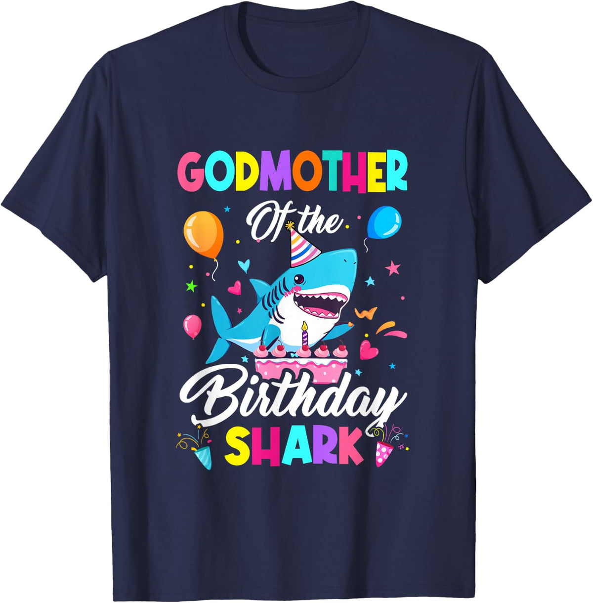 Godmother of The Shark Birthday Boy Girl Party Family Group T-Shirt - Navy Blue
