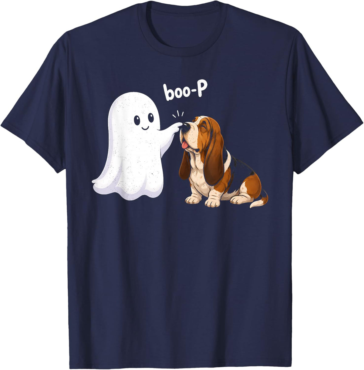 Halloween Basset Hound Ghost Boo-P Funny Dog Lover T-Shirt - Navy Blue