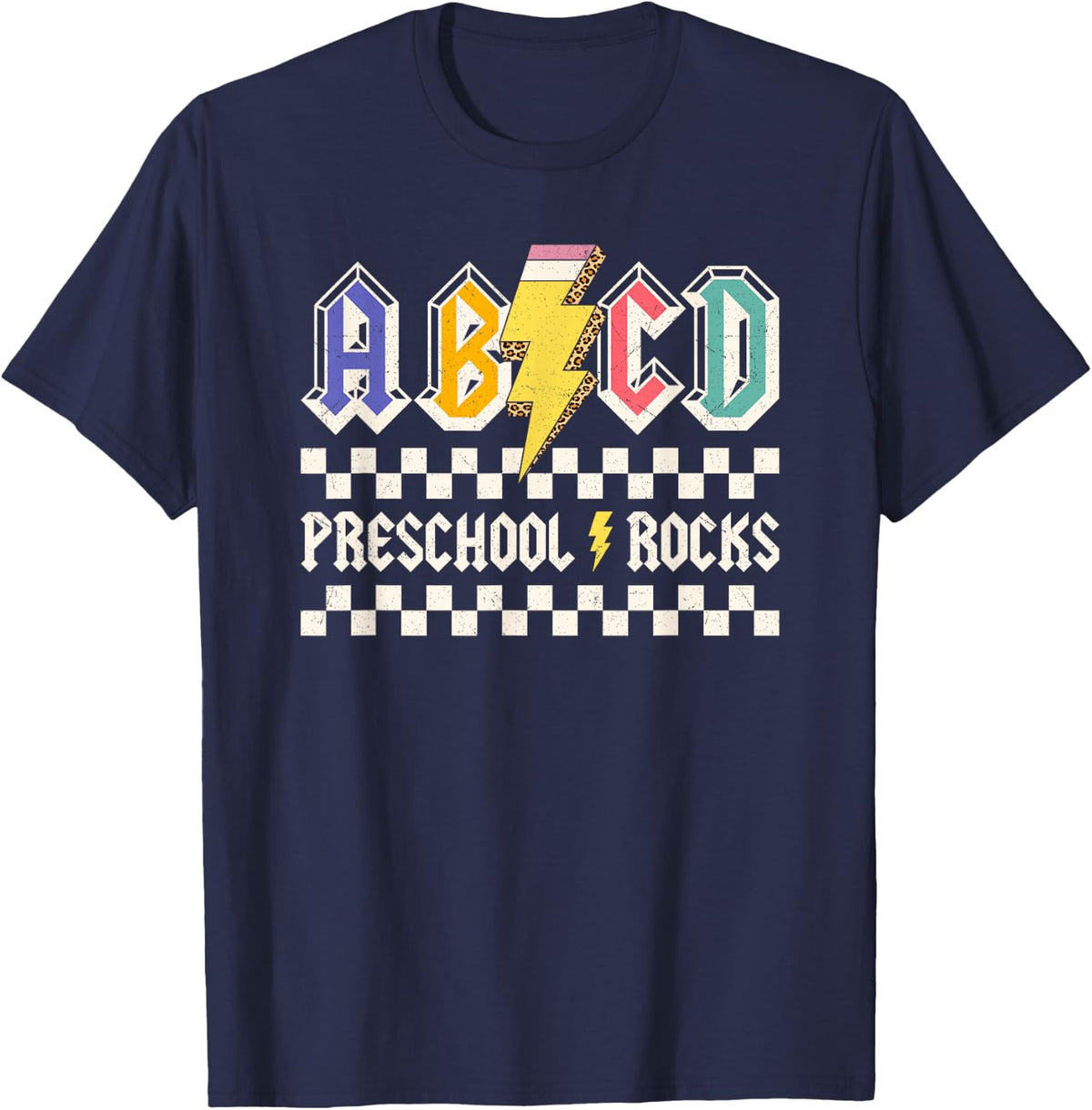 AB CD Preschool Rocks School Kindergarten Teacher T-Shirt - Navy Blue