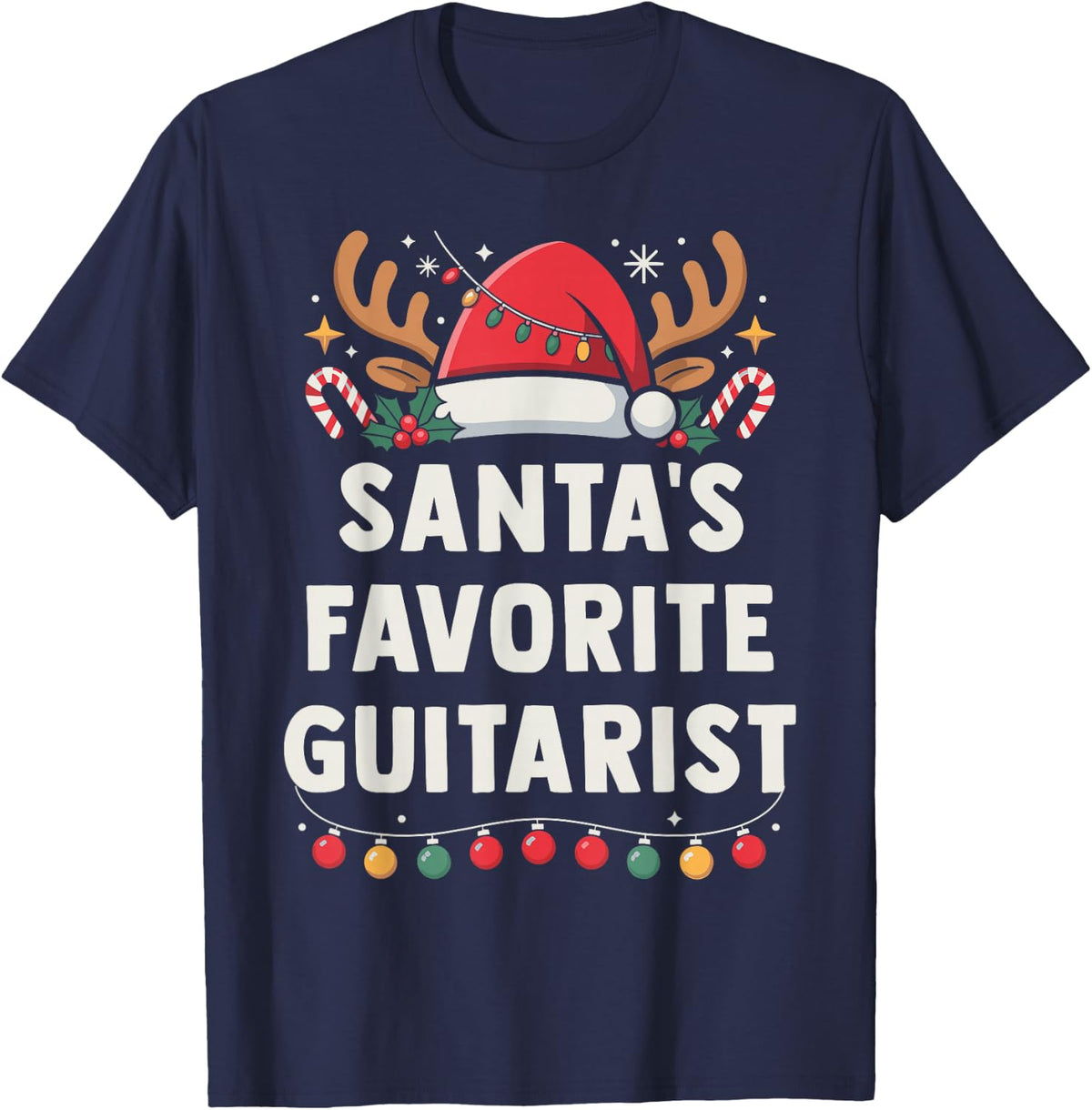 Santa's Favorite Guitarist Christmas Concert Holiday Recital T-Shirt - Navy Blue