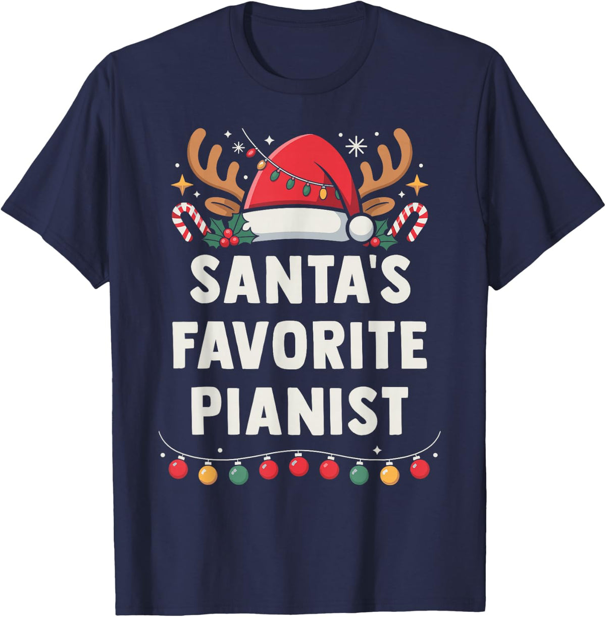 Christmas Concert Santa's Favorite Pianist Holiday Recital T-Shirt - Navy Blue