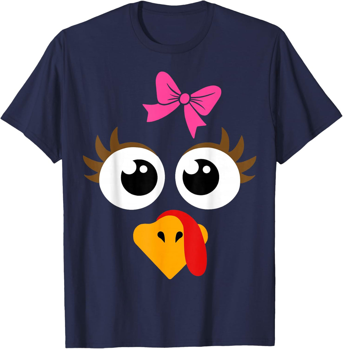 Cute Thanksgiving Turkey Face Shirt Women Girls Turkey Day T-Shirt - Navy Blue