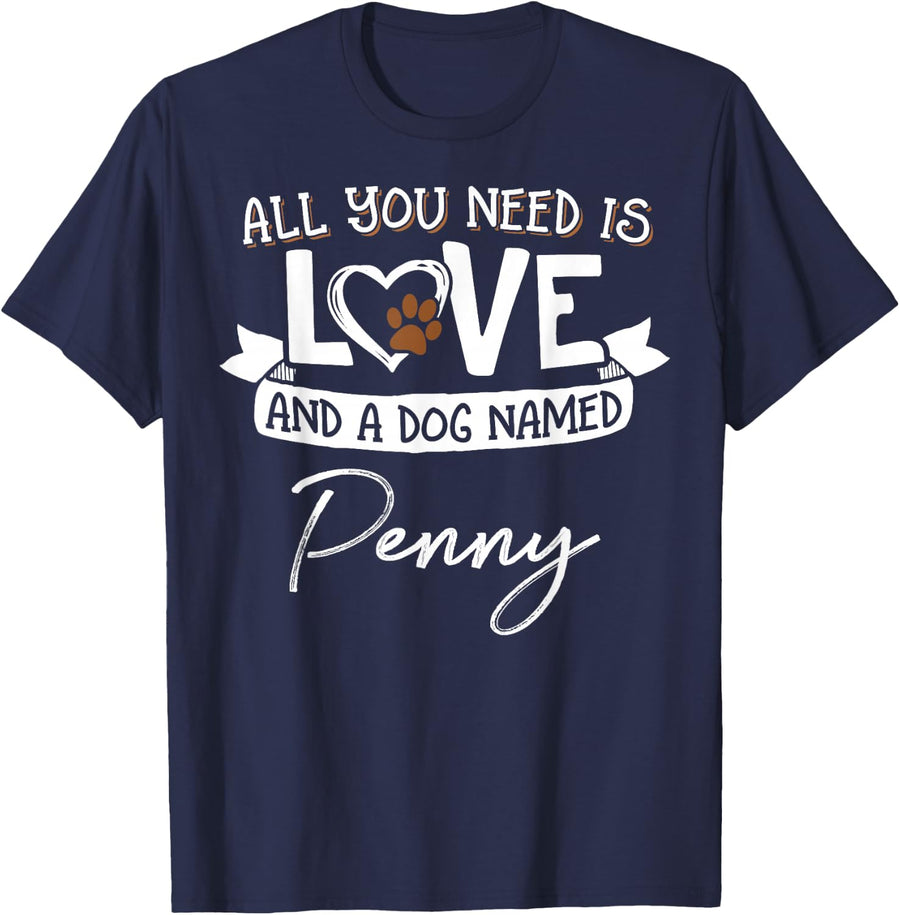 Cute Dog Named Penny Design for Women and Men T-Shirt - Navy Blue