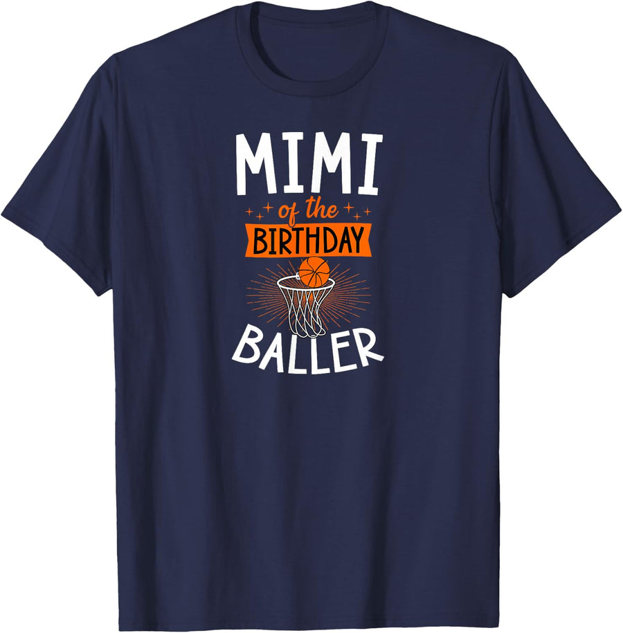 Mimi of The Birthday Baller Matching Basketball Family T-Shirt - Navy Blue
