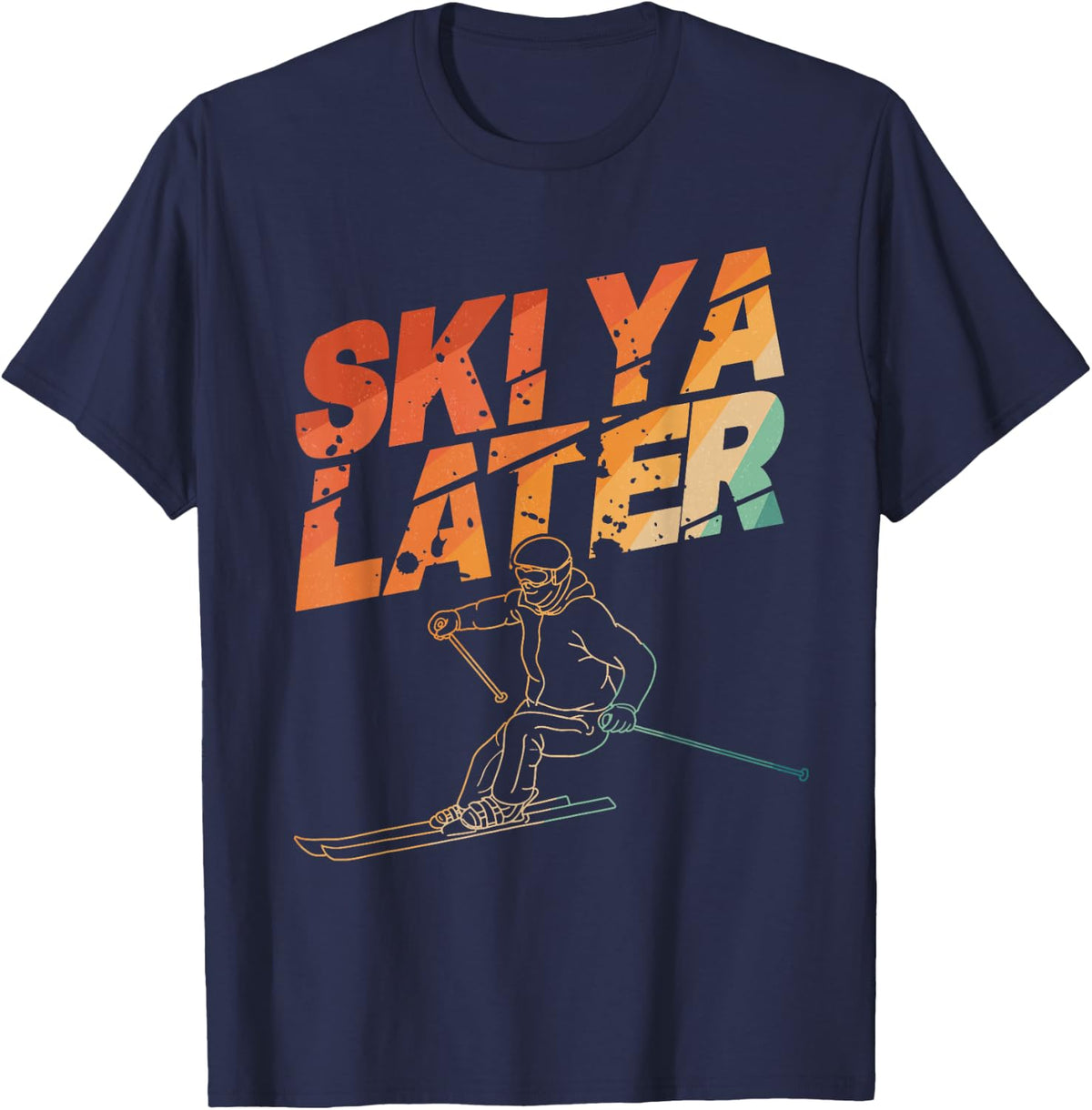 Ski Art For Men Women Snowboard Skiing Winter Snow Skiers T-Shirt - Navy Blue