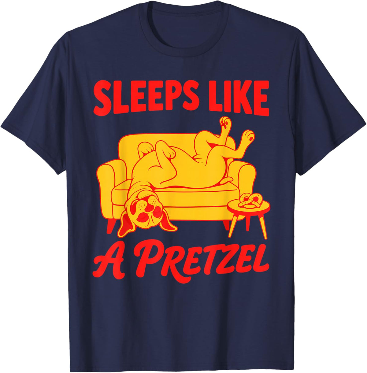 Sleeps Like a Pretzel Boxer Dog Funny T-Shirt - Navy Blue