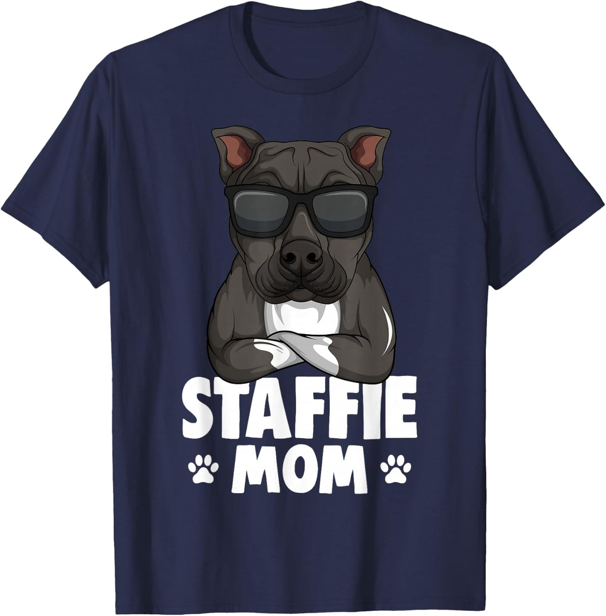 Staffordshire Bull Terrier Mom Staffie Dog T-Shirt for Men Women Girls Kids - Navy Blue