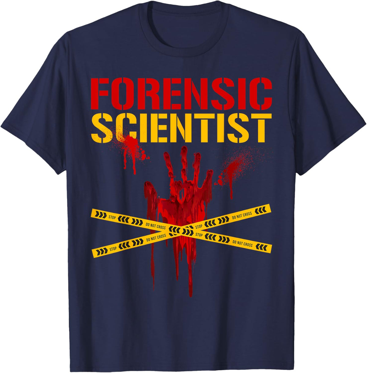 Crime Scene Tape Bleeding Hand Forensic Scientist Novelty T-Shirt - Navy Blue