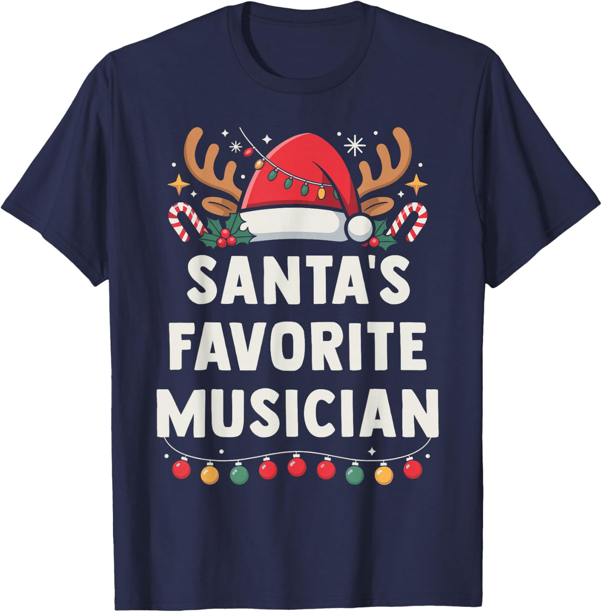 Santa's Favorite Musician Xmas Concert Holiday Recital T-Shirt - Navy Blue