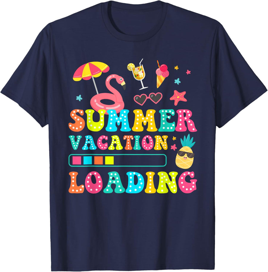 Summer Vacation Loading Last Day of School Teacher Women Kid T-Shirt - Navy Blue