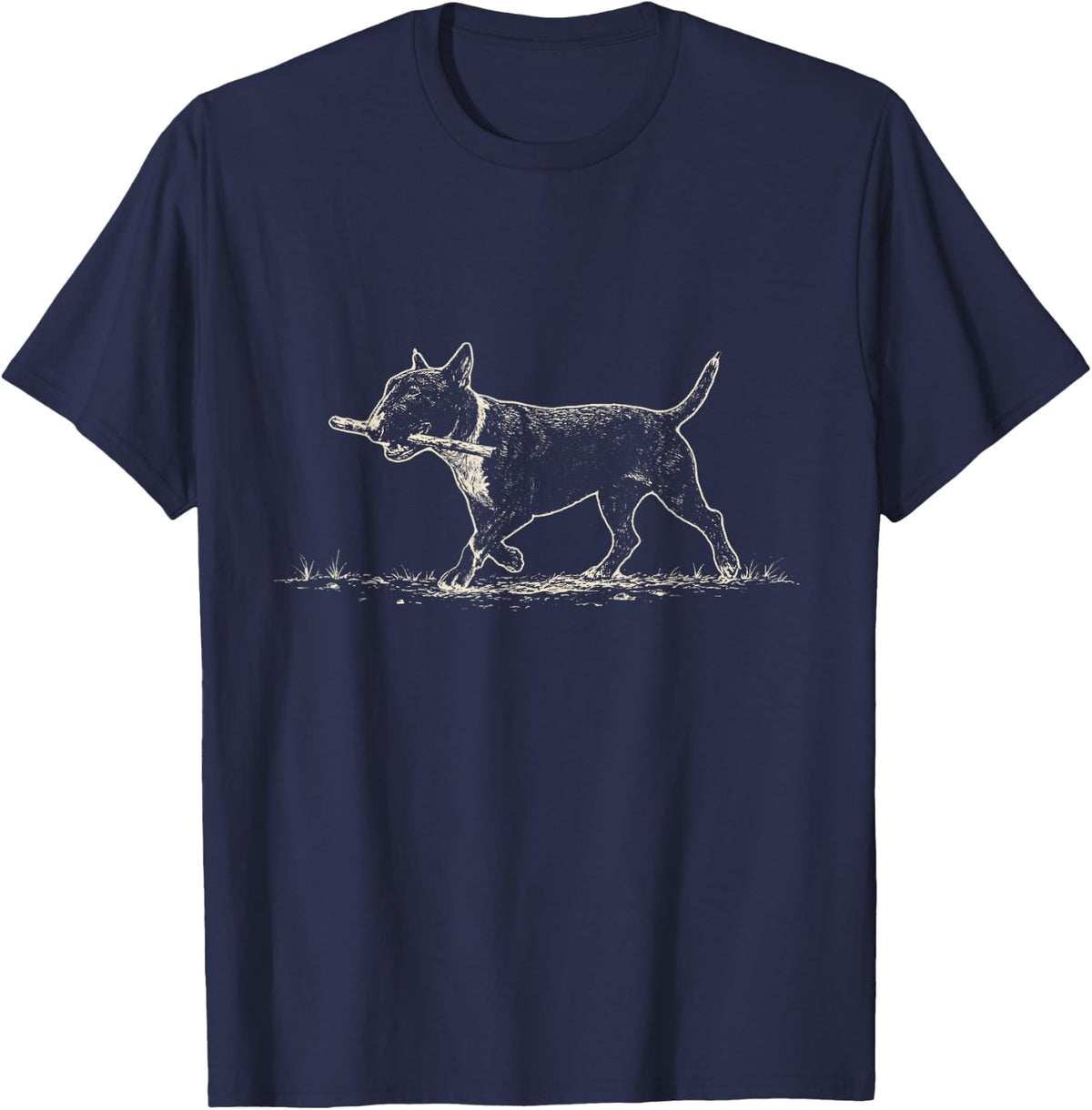 Vintage Bull Terrier Ink Drawing Bully Dog Lover T-Shirt - Navy Blue