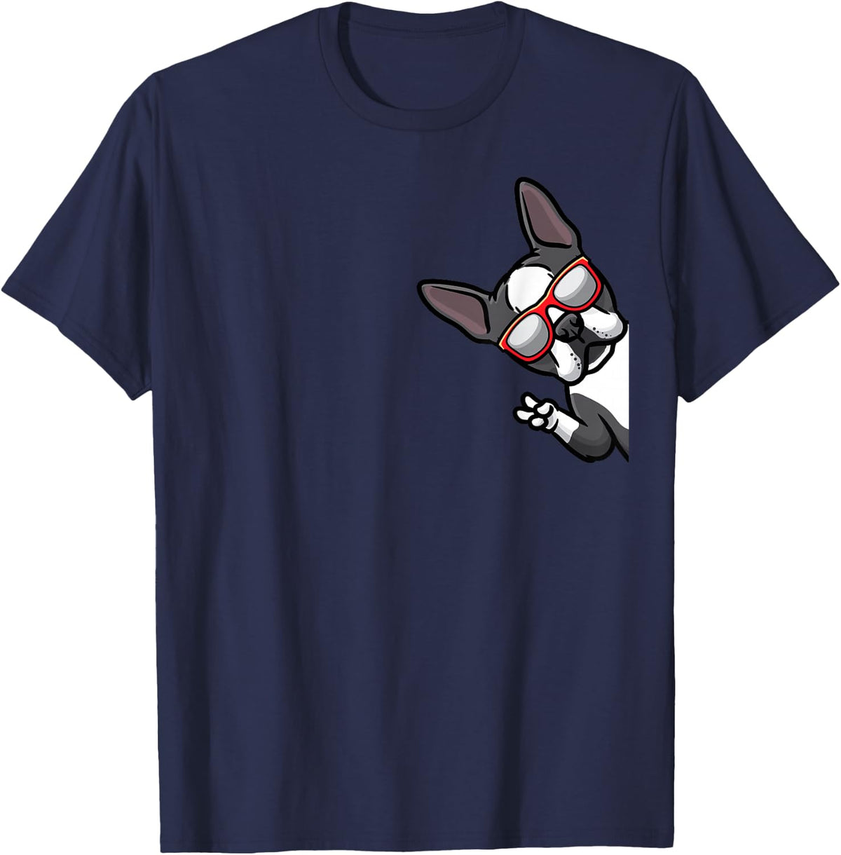 Boston Terrier Dog From Side Boston Bulldog Terrier T-Shirt - Navy Blue