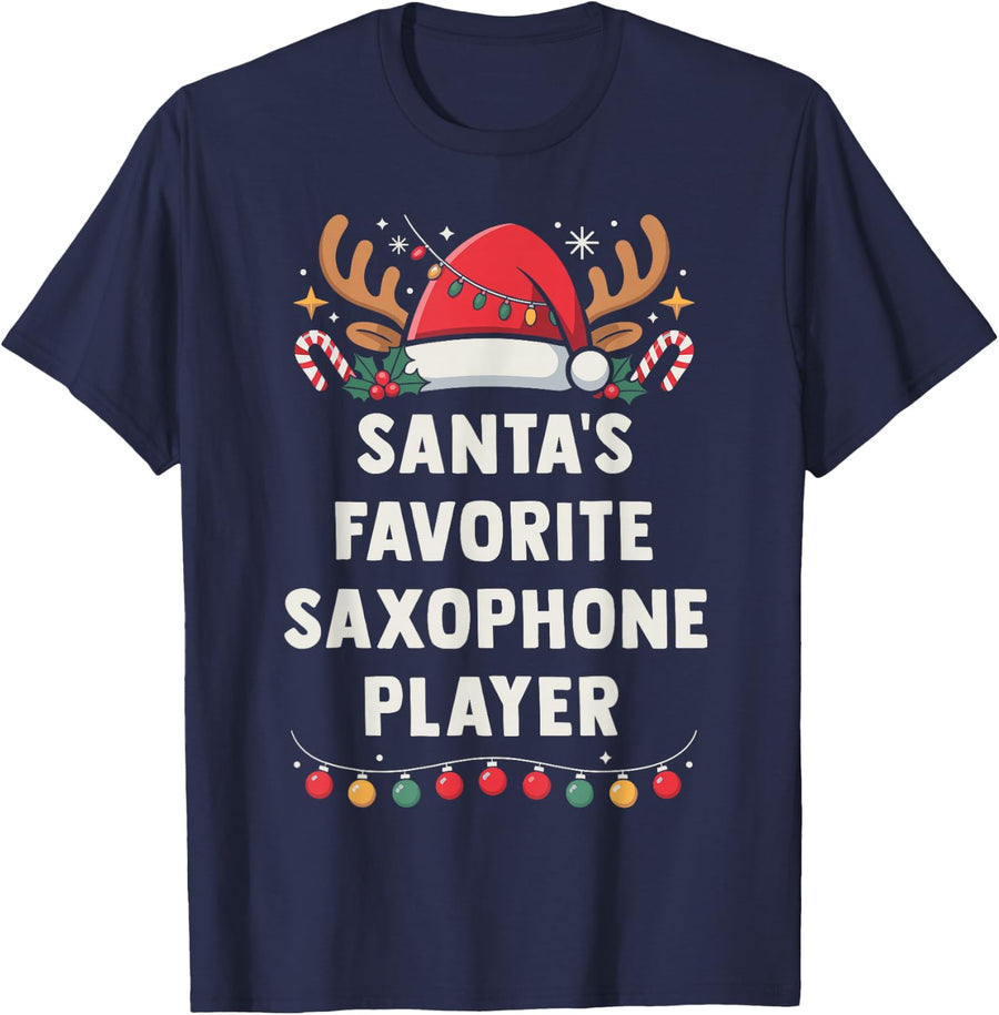Santa's Favorite Sax Player Christmas Concert Band Squad T-Shirt - Navy Blue