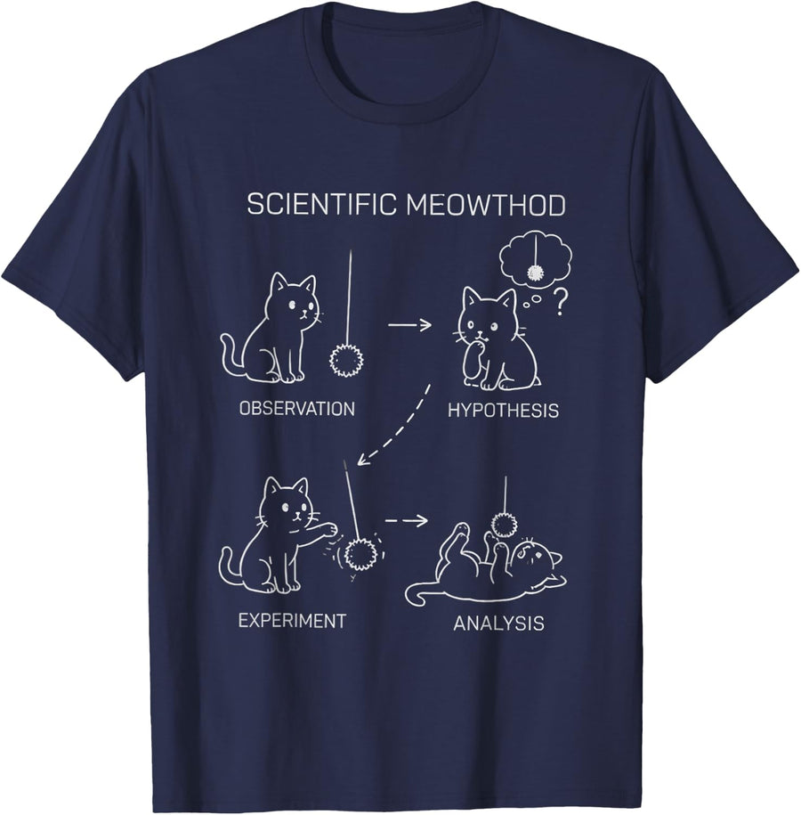 Scientific Meowthod Funny Science Cat Teacher Student Cool T-Shirt - Navy Blue