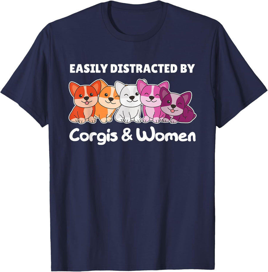 Lesbian Flag Pride Month LGBTQ Lesbian Corgi T-Shirt - Navy Blue