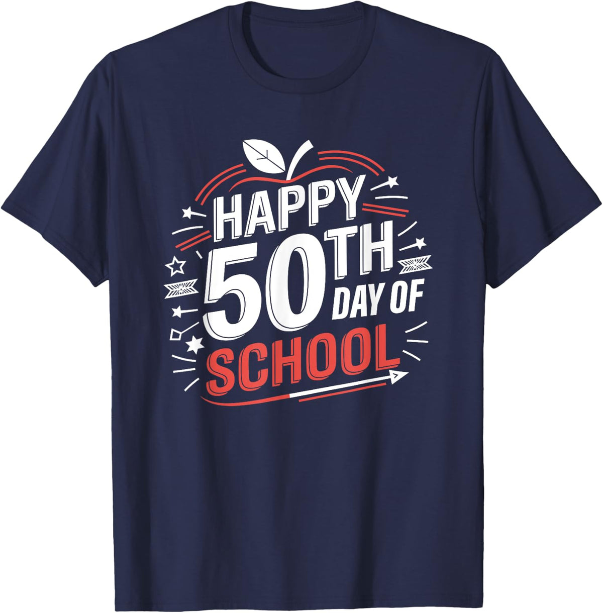 Happy 50th Day Of School T-Shirt - Navy Blue